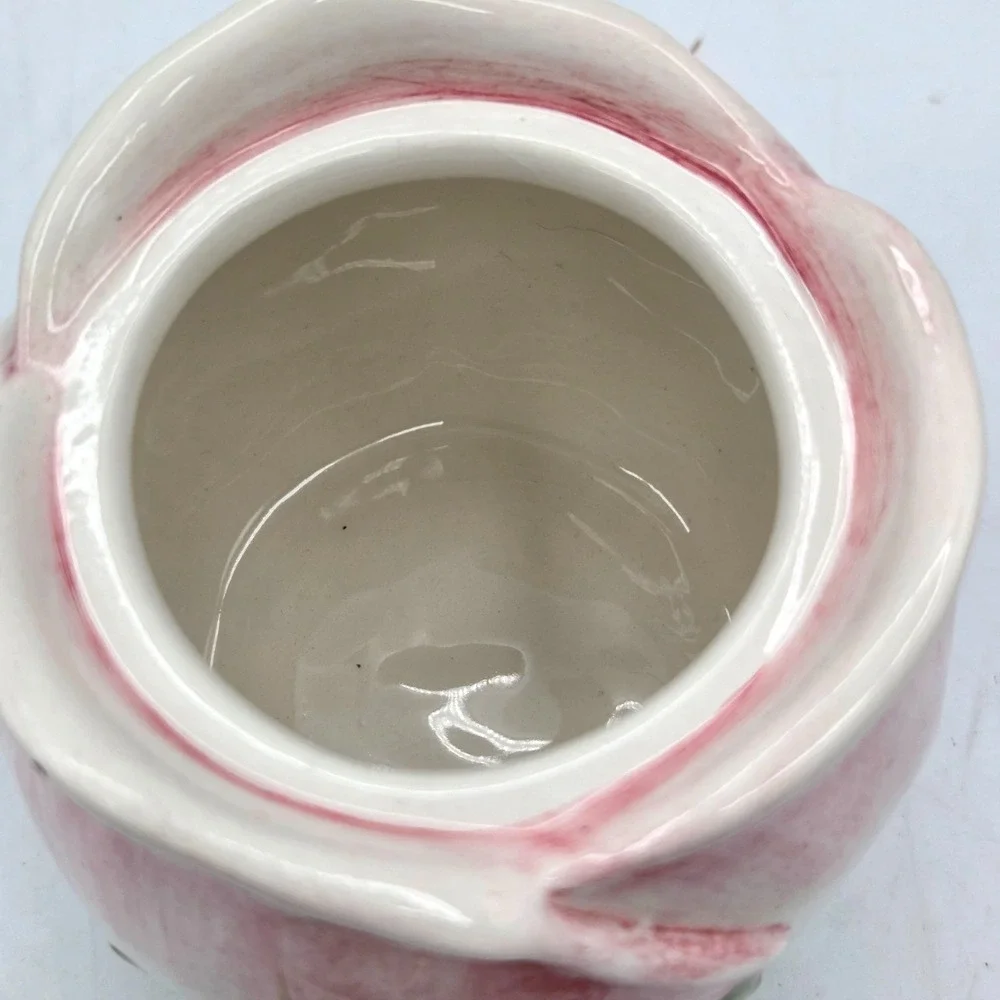 European Style Pink Rose Bud Shaped  Sugar Bowl with Lid Vintage